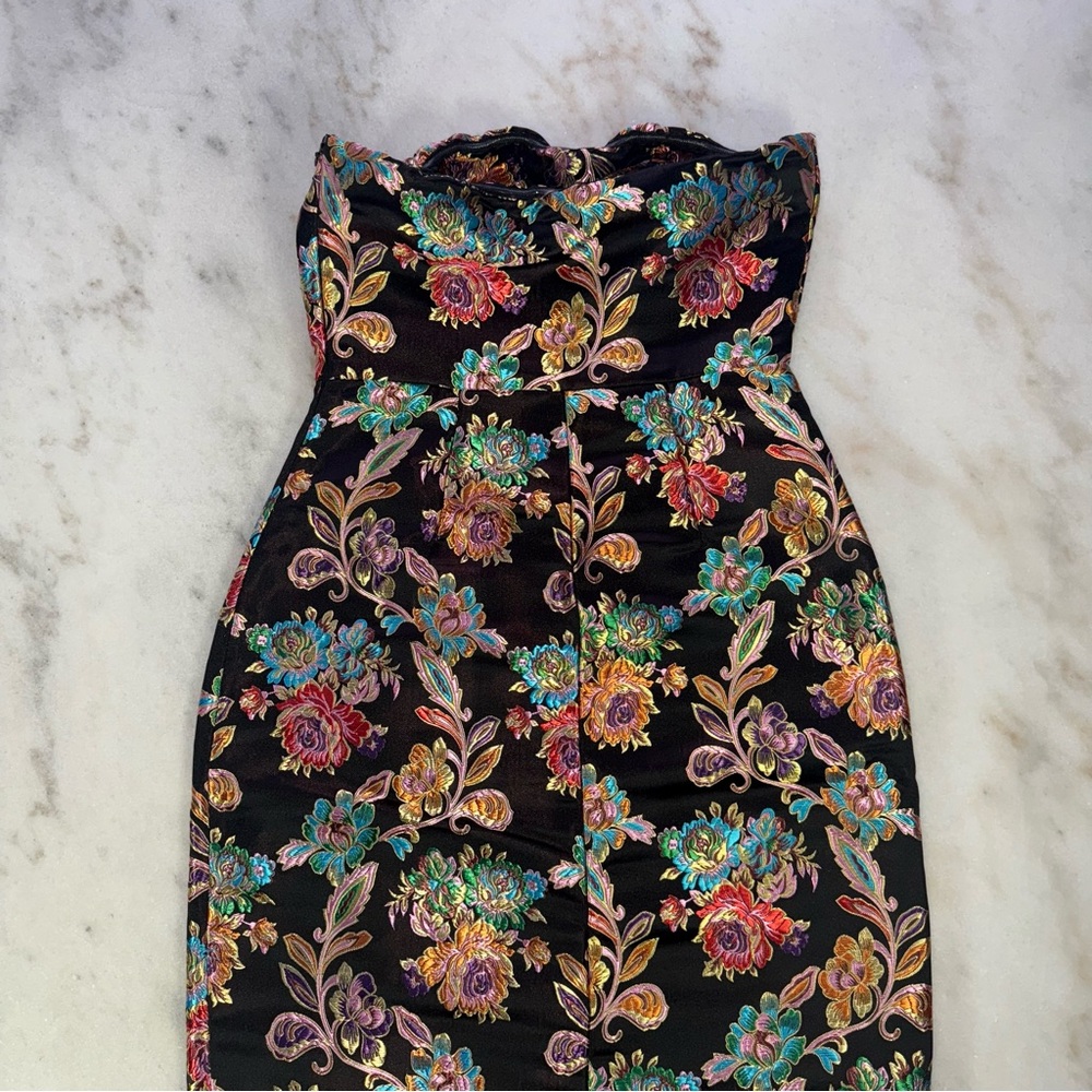Olia Strapless Black Floral Brocade Corset Midi Dress Womens Small New NWT - Picture 5 of 8